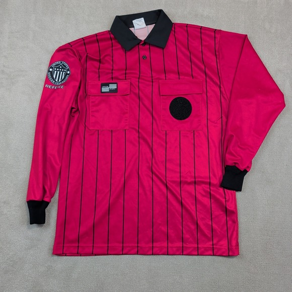 Official Sports US Soccer Federation Referee Jersey Medium Red Pinstripe Polo — photo 2
